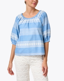 Front image thumbnail - Sail to Sable - Blue and White Striped Cotton Top