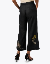 Back image thumbnail - Seventy - Black Embroidered Linen Pant