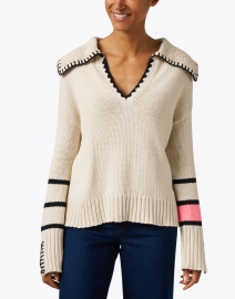 Front image thumbnail - Lisa Todd - Beige Contrast Stitch Sweater