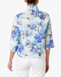 Back image thumbnail - Connie Roberson - Celine White and Blue Orchid Print Linen Shirt