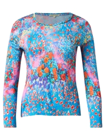 Blue Multi Print Cashmere Silk Sweater