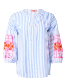 Blue Striped Embroidered Blouse