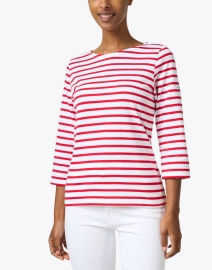 Front image thumbnail - Saint James - Galathee White and Red Striped Shirt