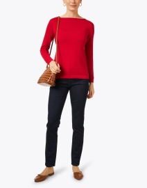 Look image thumbnail - Blue - Red Pima Cotton Boatneck Sweater 