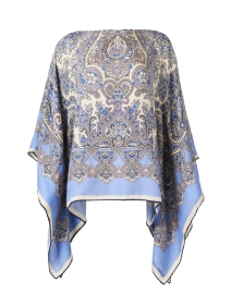 Blue Paisley Print Cashmere Silk Poncho
