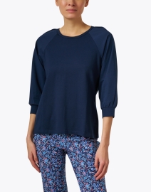 Front image thumbnail - E.L.I. - Navy Puff Sleeve Top