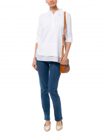 White Henley Cotton Shirt with Tiered Hem