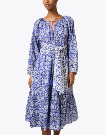 Front image thumbnail - Pomegranate - Blue and White Floral Print Cotton Dress