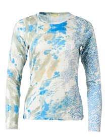 Blue and White Animal Print Cashmere Silk Sweater