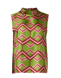 Green and Pink Print Silk Blouse