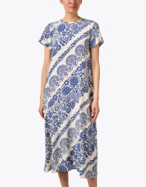 Front image thumbnail - Weekend Max Mara - Orchis Cream and Blue Print Silk Dress