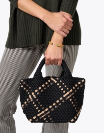 Look image thumbnail - Naghedi - St. Barths Mini Black Plaid Woven Handbag