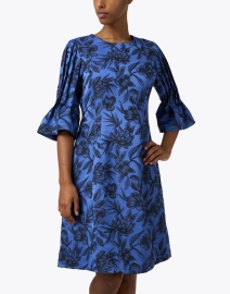 Front image thumbnail - Bigio Collection - Blue and Black Floral Print Dress