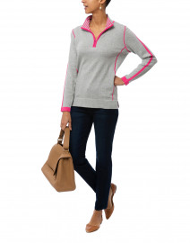 Grey and Berry Henley Zip Up Sweater