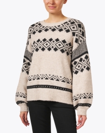 Front image thumbnail - Repeat Cashmere - Beige Geometric Intarsia Sweater