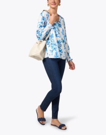 Look image thumbnail - Sail to Sable - Blue Floral Print Crepe Top