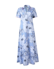Blue Floral Striped Cotton Shirt Dress 