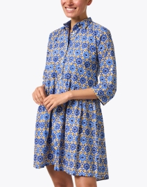 Front image thumbnail - Ro's Garden - Deauville Blue Printed Shirt Dress