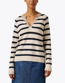 Front image thumbnail - Jumper 1234 - Navy and Beige Striped Cashmere Sweater