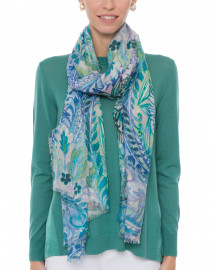 Blue Paisley Printed Silk and Cashmere Scarf