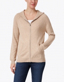 Front image thumbnail - Chinti and Parker - Oatmeal Beige Cashmere Zip Up Hoodie