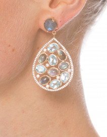 Aqua and Labradorite Cluster Drop Earrings