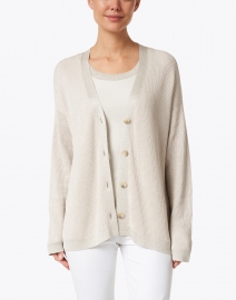 Front image thumbnail - Fabiana Filippi - Beige Lurex Cotton Blend Cardigan