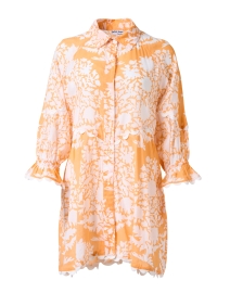 Orange and White Print Cotton Shirt Dress