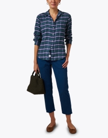 Barry Navy Plaid Linen Shirt | Frank & Eileen