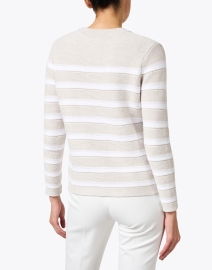 Back image thumbnail - Kinross - Beige and White Cotton Garter Stitch Stripe Sweater