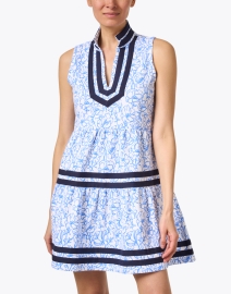 Front image thumbnail - Sail to Sable - Blue Floral Cotton Tunic Dress