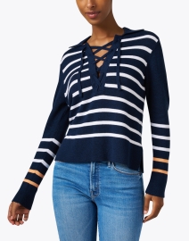 Front image thumbnail - Kinross - Navy and White Striped Cotton Sweater