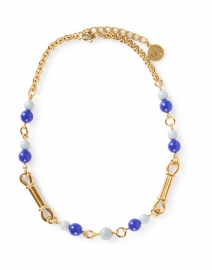 Blue Glass Bead and Gold Chain Necklace