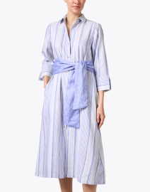 Front image thumbnail - Hinson Wu - Tamron Blue Striped Linen Shirt Dress 