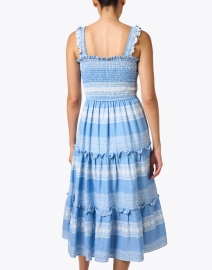Back image thumbnail - Sail to Sable - Blue and White Linen Jacquard Dress