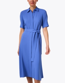 Front image thumbnail - Lafayette 148 New York - Blue Belted Shirt Dress