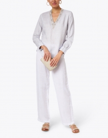 Look image thumbnail - 120% Lino - Silver Linen Embellished Shirt
