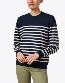 Front image thumbnail - A.P.C. - Phoebe Navy Striped Cashmere Sweater