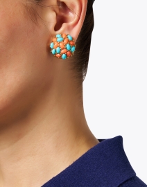 Look image thumbnail - Kenneth Jay Lane - Turquoise and Coral Clip Earrings