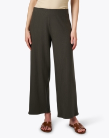 Front image thumbnail - Eileen Fisher - Green Ribbed Wide Leg Pant