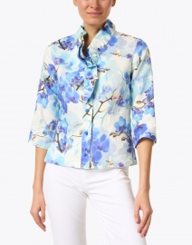 Front image thumbnail - Connie Roberson - Celine White and Blue Orchid Print Linen Shirt