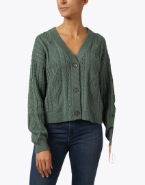Front image thumbnail - Margaret O'Leary - Killarney Green Cotton Cable Cardigan
