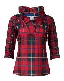 Plaidly Red Plaid Ruffle Neck Top