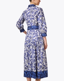 Back image thumbnail - Purotatto - Blue Print Stretch Cotton Poplin Dress