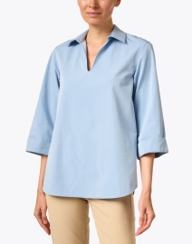 Front image thumbnail - Lafayette 148 New York - Blue Poplin Pullover Top