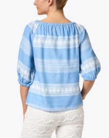 Back image thumbnail - Sail to Sable - Blue and White Striped Cotton Top