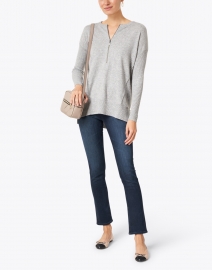 Light Grey Zip Up Cashmere Henley Sweater