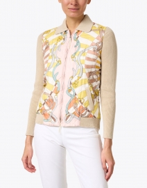 Front image thumbnail - Rani Arabella - Melon Firenze Print Cashmere Silk Sweater Jacket
