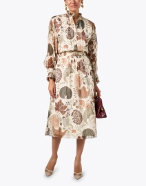 Look image thumbnail - Lafayette 148 New York - Beige Print Metallic Silk Dress