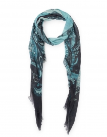 Light Blue and Navy Paisley Silk Cashmere Scarf